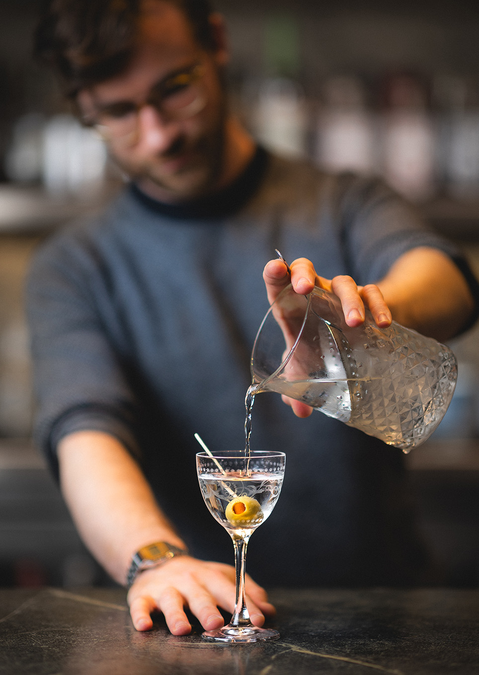 Pouring cocktail at Foreign Cinema